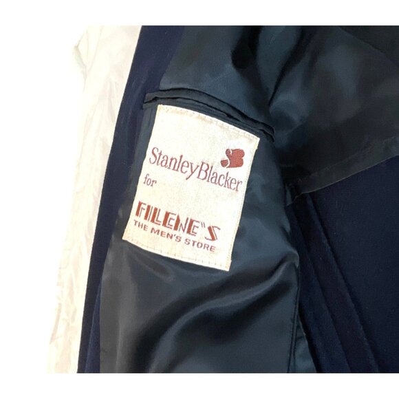 Stanley Blacker Blazer For Filenes Wool Blazer Size 42R Navy Mens Gold Buttons B - Picture 4 of 7